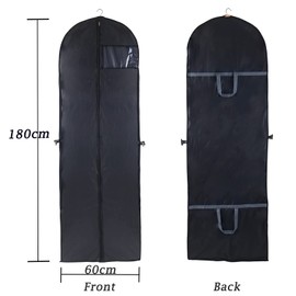 Niviy Garment Bag Long 180 cm Suit Bag, PEVA Breathable Waterproof with Viewing Window, Foldable, Easy to Carry, for Suits, Dresses, Jackets, Shirts, Evening Dresses, Suit Bag, Full Black, Pack of 3