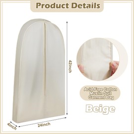 GliCraft 42 Inch Acid Free Cotton Muslin Suit Garment Bag Long Dress Suit Storage Box Closet Organizer for Suits, Coats, Travel Bag