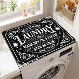 Funny Laundry Washer and Dryer Covers for the Top, Black Retro Dryer Washer Protector Mat Non-slip for Countertop, 23.6" x 19.7" Dust-proof for Laundry Room Kitchen