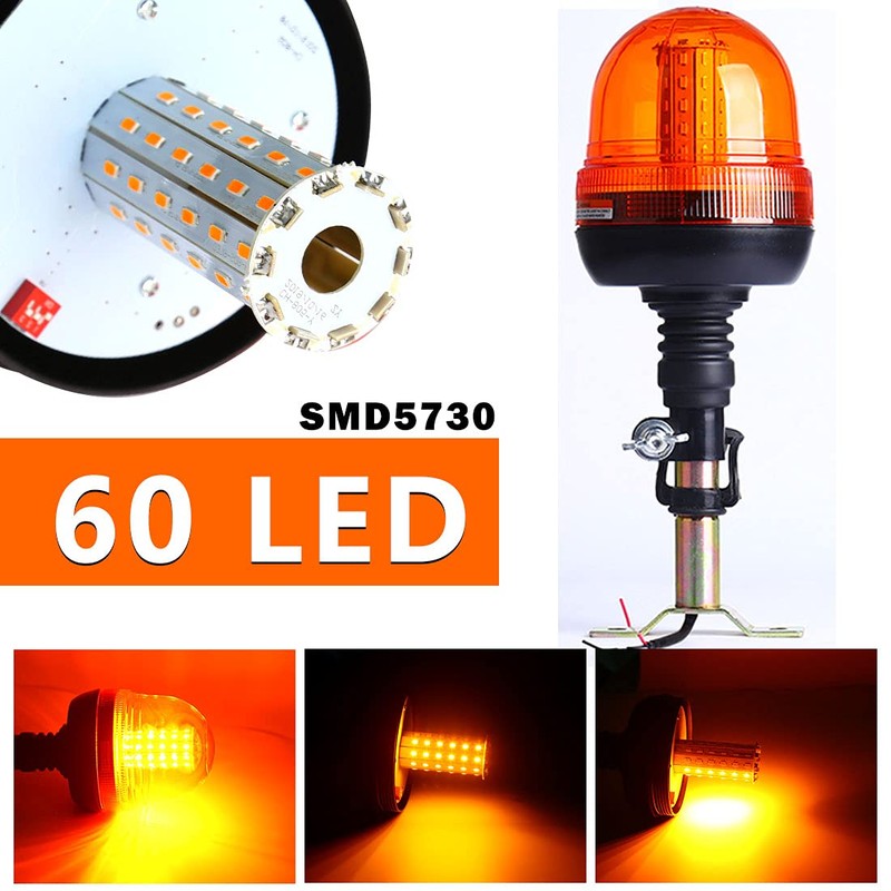 VGETTING 60 LED Rotating Flashing Amber Beacon Light, Flexible Mount