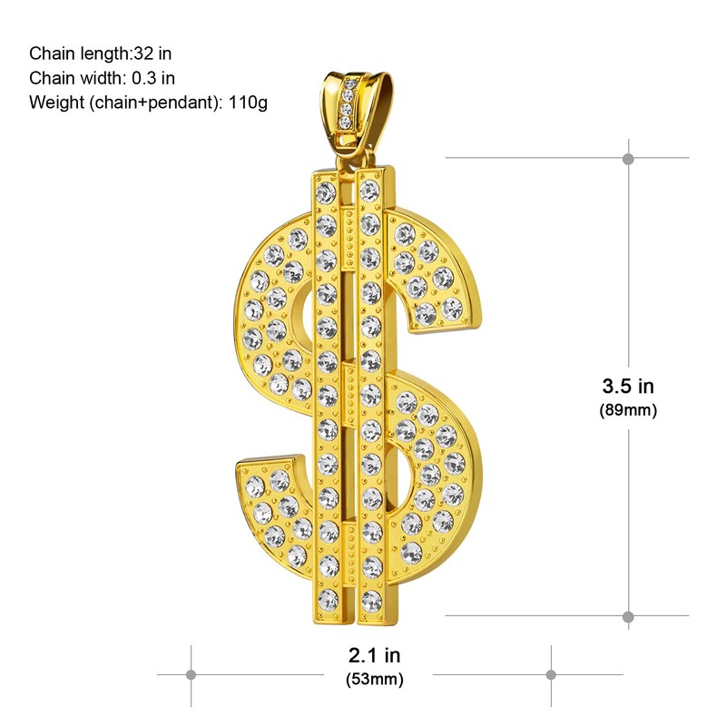 NYUK Gold Chain for Men with Dollar Sign Pendant Necklace