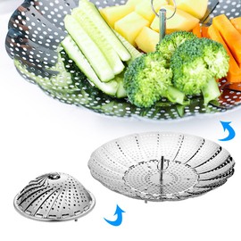 ecooe Stainless Steel Steamer Adjustable Steamer Insert (15.5 cm - 27 cm) Steamer Insert for Cooking Pots