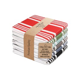 Urban Villa Kitchen Towels 100% Cotton Pack of 6 Highly Absorbent Quick Drying Super Soft Premium Dish Towels for Kitchen with Hanging Loop Hand & Tea Towels - 20x30 Inch (Multi Color Striped)