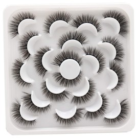 Losha 10 Pairs Eyelashes Faux Mink Eyelashes Natural Look Fluffy Wispy Soft Handmade Reusable 3D Volume Lashes Pack