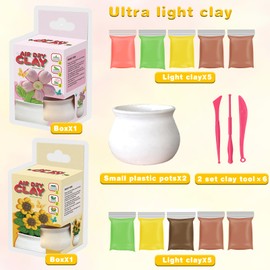 2 Pack Ultra Light Clay Flower Pot Craft Kit - 5 Colors Clay, Tools & Pots | No-Bake DIY Mini Plant Modeling Art for Kids & Adults - Ideal for Home Decor & Gifting