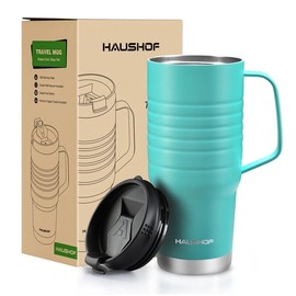 HAUSHOF 24 oz Travel Mug with Handle&Leakproof Lid Stainless Steel Lake Blue NEW