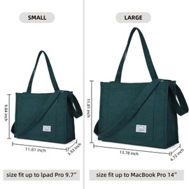 Vintage Casual Corduroy Tote Bags Crossbody Bag Purse for Women Travel Shoulder Bags Handbags Eco Bag,Green,Large