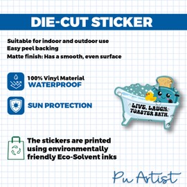 Live Laugh Toaster Bath Toaster WeatherResistance Sticker for Tumbler Water Bottles Laptop Car Bumper Sticker Vinyl Die Cut Sticker for Car Rear View Mirror Laptop Phone Water Bottle Guitar Helmet