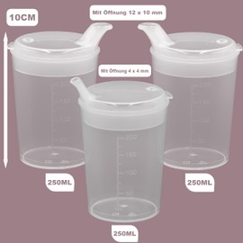 Sippy Cups with Lid 250 ml Transparent Sippy Cup Seniors Set of 3 Cups with 3 Lids (2 x with Opening 12 x 10 mm and 1 x with Opening 4 x 4 mm) Drinking Cup with Lid Baby Drinking Cup