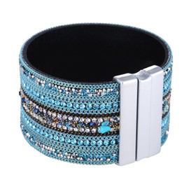 Morella ladies’ armband glitter bracelet, wide, decorated with zirconia stones and magnetic closure, Base Metal