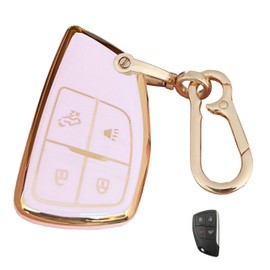 QIXIUBIA Pink for GMC Key Fob Cover with Keychain Fits for 2022-2024 Chevy Silverado 1500 GMC Sierra 1500/Silverado Sierra 2500HD 3500HD (4-Button-A)