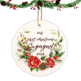 Engagement Hanging Ornament, 2.87 Inch Our Christmas Engaged 2024 Ornament Double-Sided Ceramic Xmas Tree First Engaged Decoration Newlywed Engagement Bauble Gifts for Wedding Couples (Style 7)