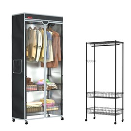 ZOYOYES Clothes Rack with Cover,Heavy Duty Garment Rack with Wheels,Clothing Rack with Zipper and Transparent Front Cover,Black Adjustable Custom Separate Wardrobe with Basket,15.8" Dx31.5 Wx72.1 H