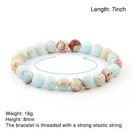 8mm Natural Gemstone Bracelet Round Beads Crystal Chakra Reiki Healing Elastic Stretch Stone Bracelets for Women Men 7 Inch (Turquoise)