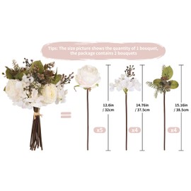 IPOPU 2PCS Vintage Rose Hydrangea Artificial Flowers for Decoration, Fake Flower Bouquet Silk Flower Arrangements for Tables Centerpieces Wedding Bouquets Home Vase Floral Decor (White)