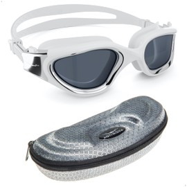 AqtivAqua Polarized Swim Goggles Swimming Goggles for Adult Men Women Kids 6-14 Youth Girls Boys Childrens DX-P (Metallic Silver, Silver case, Polarised lens)