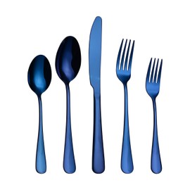 Flatware Set for 1, 5-Piece, Stainless Steel Silverware Cutlery Tableware Include Knife/Fork/Spoon by IRONX (blue-18/0-5p)