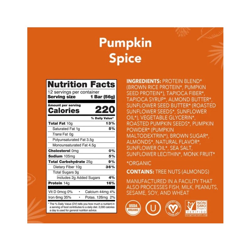 ALOHA Pumpkin Spice Protein Bars – 12 Count Vegan Gluten-Free
