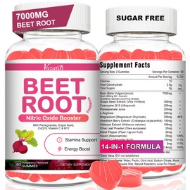 Vazatisi Beet Root Gummies 7000MG – Nitric Oxide Beetroot Gummies with Coq 10, Grape Seed, Pomegranate for Circulation & Energy Support – Vegan, Sugar Free, Non-GMO, 120 Beet Chews