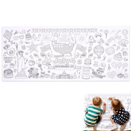 Lyreh 4th of July Large Coloring Poster, 71.7x30.5in Giant Coloring Tablecloth Funny Decor Patriotic Crafts Poster for Kids Fourth of July Deals Decoration for Party Classroom Activities Games (White)