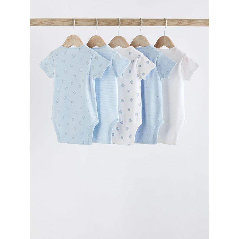 NEXT Kurzärmelige Baby-Bodys mit Bärendesign, 5er-Pack Blau 1 Monat