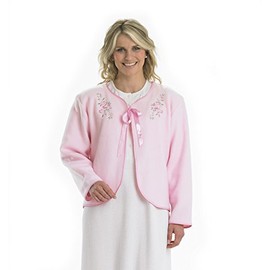 Slenderella Ladies Polar Fleece Ribbon Tie Bed Jacket Floral Embroidered House Coat UK 24/26 (Pink)