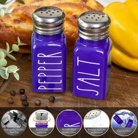 Purple Salt and Pepper Shakers Set by Brighter Barns - Modern Farmhouse Kitchen Decor and Accessories - Cute Salt and Pepper Set - Glass Shakers & Stainless Steel Lids for Home, Restaurants (Purple)