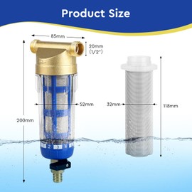SWAWIS Reusable Flushable Fine Filter, Spin Down Sediment Water Filter with Replacement Filter Insert, Iron Filter for Well Water, Tap Water Filter Water (1/2 Inch)