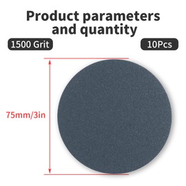 Skweawert 10 Pcs 3 Inch 1500 Grits No Hole Hook and Loop Sanding Discs, Silicon Carbide Wet Dry Flocking Sandpaper for Random Orbital Sander, Wood, Car, Metal, Plastic, Paint Polishing