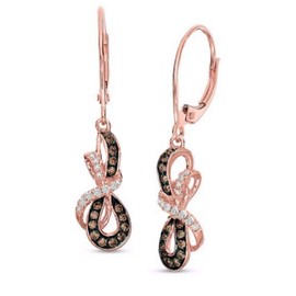 Brandy Diamondorables 18K Rose Gold Silver Chocolate Brown Infinity Ribbon Leverback Earrings 1.00 Ctw.