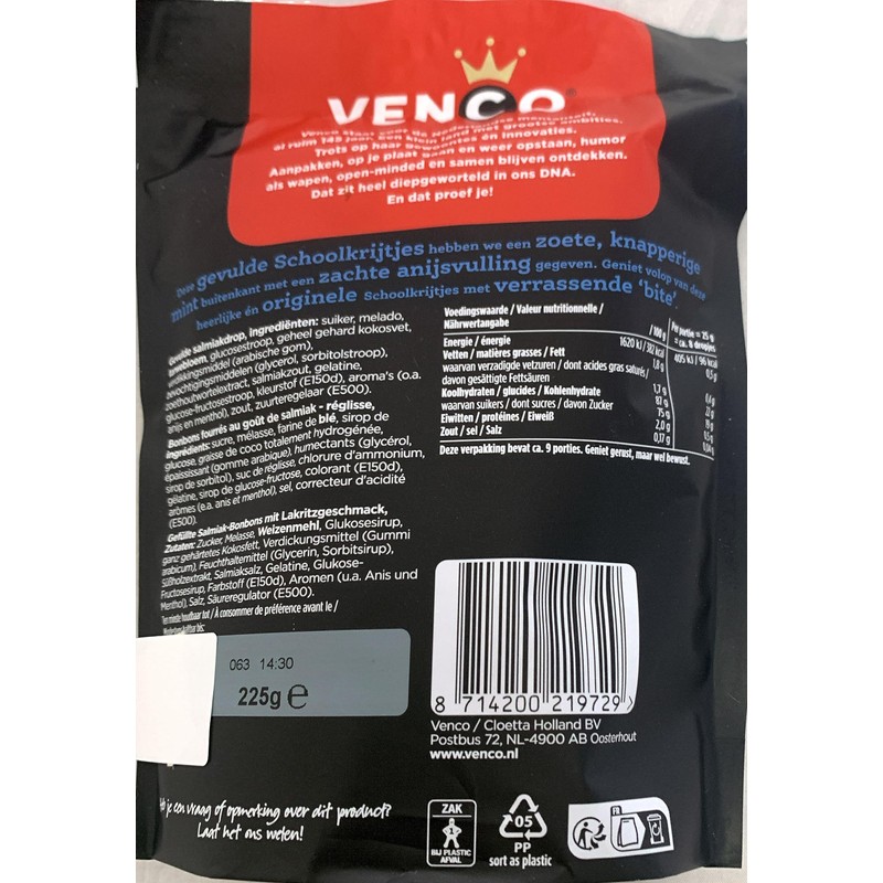Venco Schoolkrijt Zoete Drop from Holland, Soft Sweet Licorice from