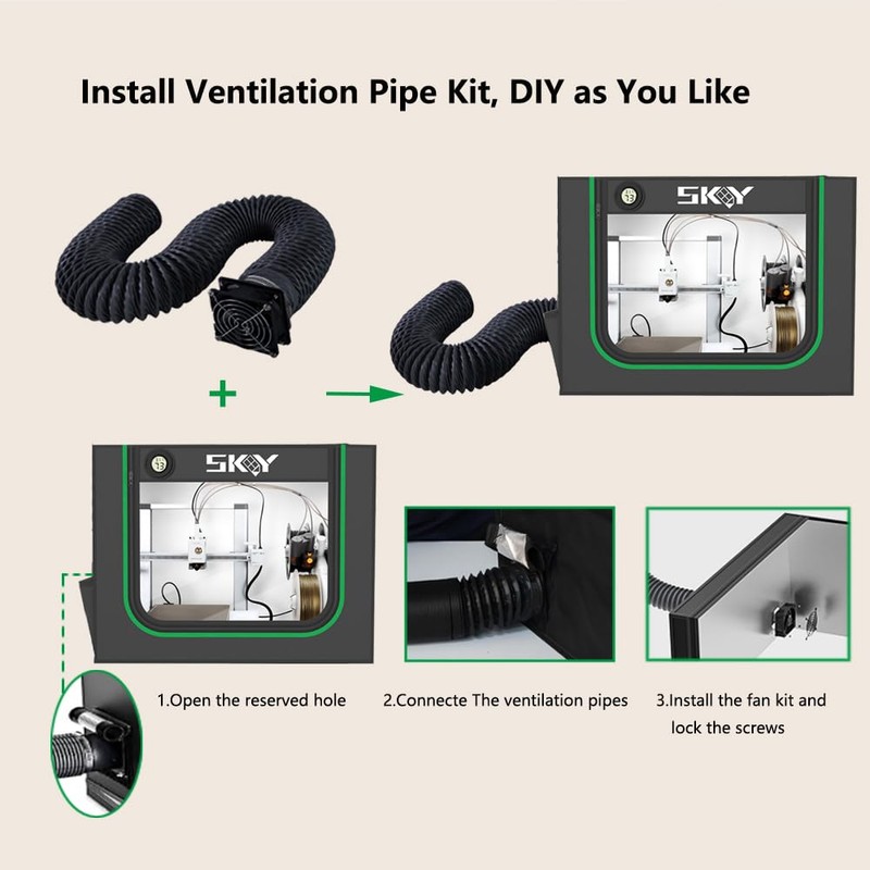 Update 3D Printer Enclosure with LED Light, Smoke Exhaust Kit,