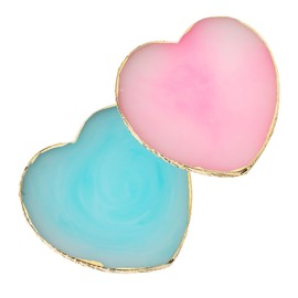2 Pcs Resin Nail Art Palette, Nail Painting Mixing Tray with Gold Edge, Nail Art Display Board, Nail Polish Holder for Nail Design, Manicure Tools for Nail Artists (F-Heart-Shaped Pink + Blue)