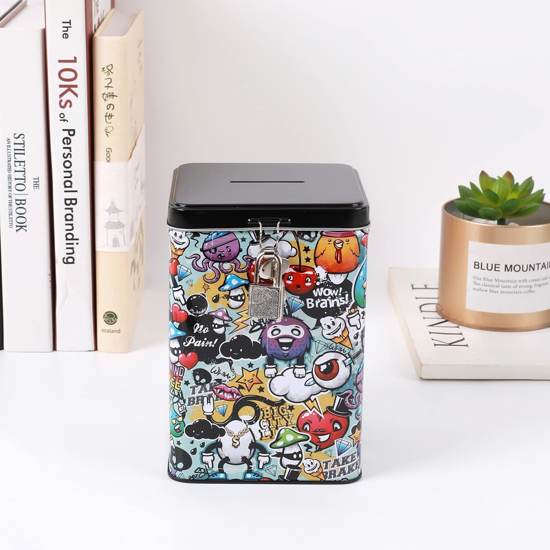 I-TOTAL® Funny Money Box with Padlock and Key Metal Money
