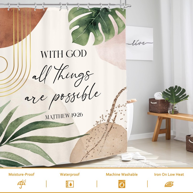 Glawry Boho Bible Verse Shower Curtain 60Wx72L Inches Inspirational Scriptures