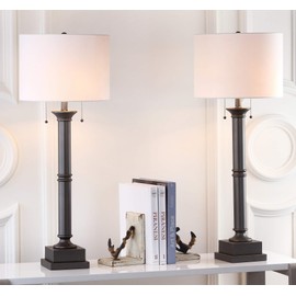 Safavieh Lighting Collection Estilo Column Dark Grey 36-inch Bedroom Living Room Home Office Desk Nightstand Table Lamp (Set of 2) - LED Bulbs Included