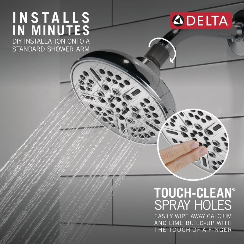Delta Faucet 8-Spray Touch-Clean Chrome Shower Head, Delta Shower Heads,