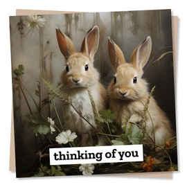 Thinking Of You Card - Beautiful Rabbits Design - With Sympathy And Sending Condolences - Made in UK