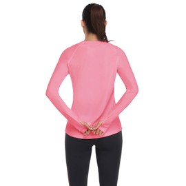 HISKYWIN Women's UPF 50+ Sun Protection Long Sleeve Shirts Outdoor Hiking Fishing Tops HF103- Pink-L