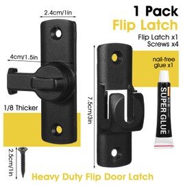 Black Barn Door Latches, 90/180 Degree Gate Lock, Flip Gate Latches Hardware, Sliding Door Latch Lock for Cabinets, Bathroom, Barn Doorr, 1 Pack