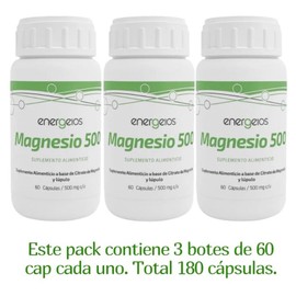 Citrato de Magnesio 500mg Pack 3 Botes con 60 Caps Energeios sin Sabor