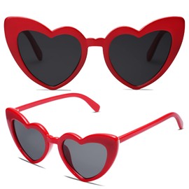 VANLINKER Heart Sunglasses Womens Retro Love Shaped Sunglasses for Party VL9604, Ac3 Red Frame/Grey Lens