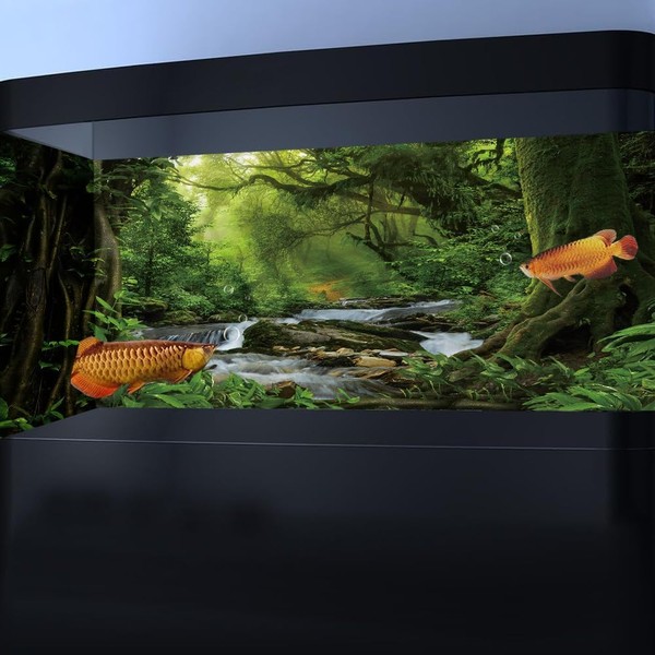48X18IN Natural Green Forest Tree Stream Reptile Habitat Background Terrarium