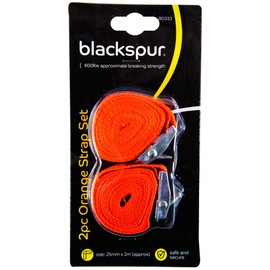 2x Orange 2m Ratchet Straps - Car Van Motorcycle Roof Rack Cargo Trailer Awning Storm Hooks Kit - By Blackspur