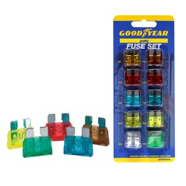 Goodyear 20pc Fuse Set - Includes Standard, Mini and Maxi Fuses For Automotive Use | Reliable And Durable Fuse Assortment For Vehicle Electrical Repairs And Maintenance | Common Fuses