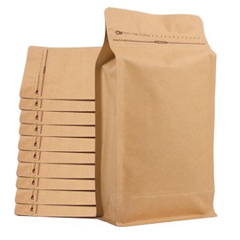 Coffee Bags without Valve (50 PCS,32oz/2lb) Kraft Paper High Barrier Aluminum Foil Flat Bottom Standing Coffee Beans Storage Packaging Bags, Reusable Heat Seal Side Zipper Pouches for Small Business