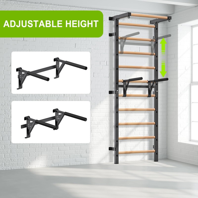 Lifeswell Dip Bar Attachment for Swedish Ladder, Non-Slip Adjustable Grip
