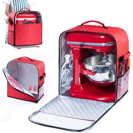 BAGSPRITE Stand Mixer Cover with Appliance Sliders Base Compatible with KitchenAid Mixer-Storage Bag for 6/7/8 Quart with Pockets for Kitchen Aid Accessories and Attachments