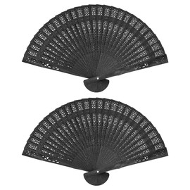ANCLLO 2 Pieces Hand Fans Black Wooden Hand Fans Black Handheld Folding Fan Women Men Bamboo Fan for Rave Dance Wedding Gifts