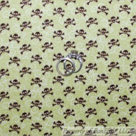 Michael Miller Fabric BonEful Fabric FQ Cotton Quilt Flannel BABY SKULL Green Brown Gothic Pirate Boy